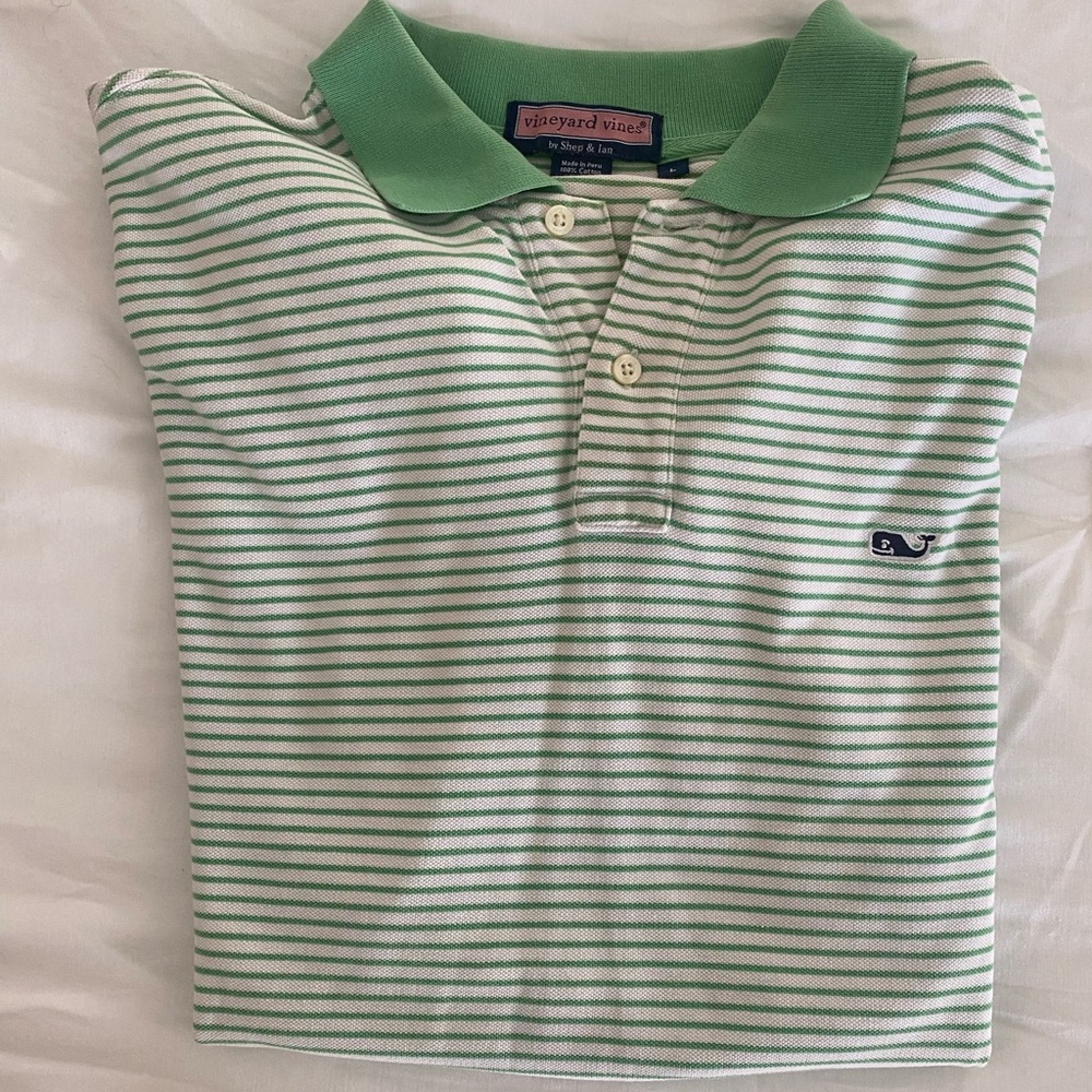 Vineyard Vines Green Striped Polo Large